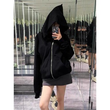 暗黑先鋒Ro風巫師帽連帽衛衣外套男女秋冬抓絨斜拉鏈巫師抓絨帽衫