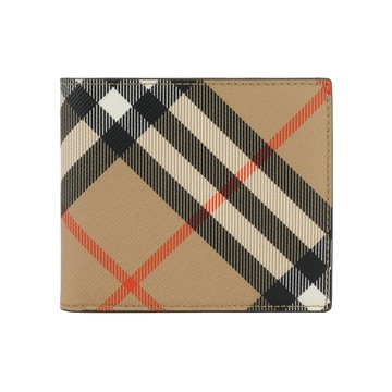 BURBERRY 經典格紋帆布對開8卡短夾(沙色)