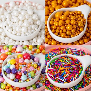 蛋糕裝飾糖珠白色系圓珠西點蛋糕冰淇淋烘焙混合糖珠杯子蛋糕裝飾