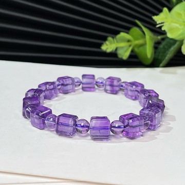 玻璃體紫水晶方糖手錬 冰透深紫色水晶方形設計手釧 深邃濃郁迷人