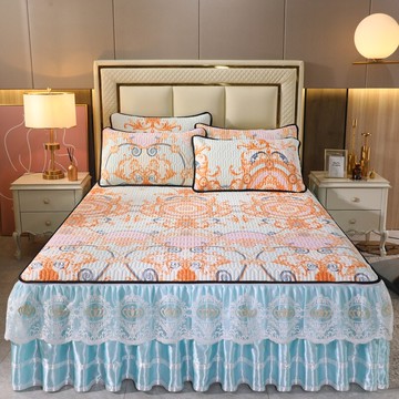 乳膠涼席三件套蕾絲床裙涼感絲空調軟席可機洗脫卸夏季床罩式席子