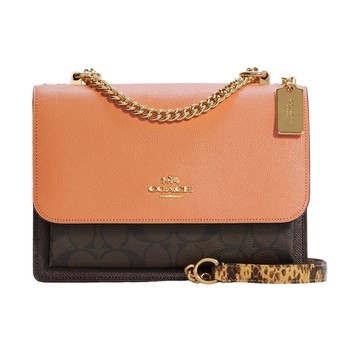 COACH - 防刮皮革翻蓋斜背包 (桔咖)