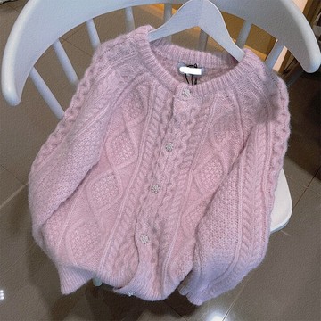 歐洲站歐貨別致高端設計感軟糯浣熊絨淺紫色海馬毛毛衣女冬羊絨衫