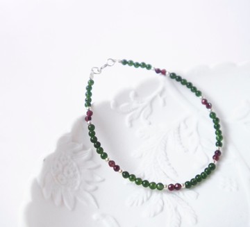 聖誕禮物 / 花環 - 紅貓眼石 碧玉 925銀手鍊