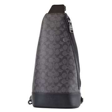 COACH 男款 Warner 緹花LOGO防刮拉鍊單肩背胸包-灰黑