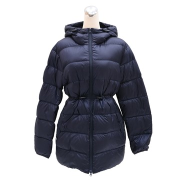 BURBERRY 8105219 腰部抽繩雙向拉鍊連帽羽絨外套.深藍