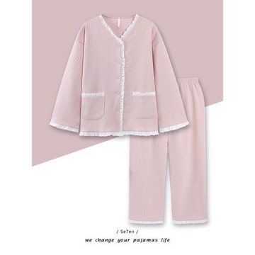 Se7enの華夫格睡衣女春秋季純棉長袖2025年新款ins風家居服套裝