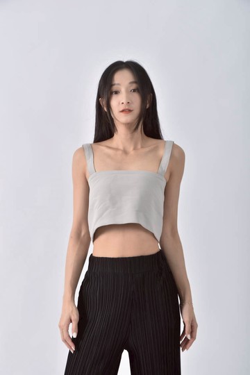 (XS（含）以下) 【凱欣私服】hava棉質無袖綁帶灰色上衣