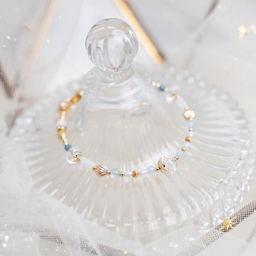 正能量 x 海藍寶 白水晶 蝶貝 【守護石 • 三月誕生石】磁扣手鍊