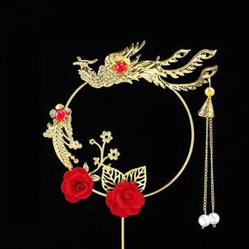 生日烘焙祝壽蛋糕插件中式婚慶裝飾擺件鐵藝復古鳳凰于飛吊墜花環