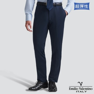【Emilio Valentino】特級彈性修身平面西裝褲-丈青