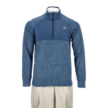 New Balance 男款 藍色  半開襟 機能  運動  防曬  長袖 MT43204DAK