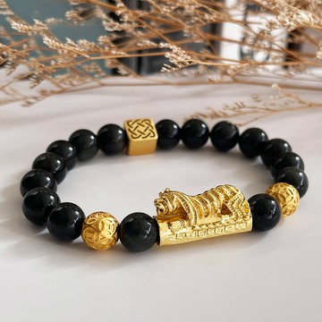 【命運好好玩】財霸咬錢虎黑曜手鍊(男)