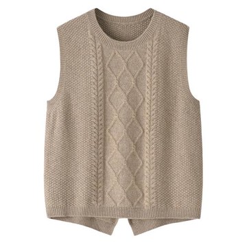 穿搭很抬氣！100羊絨背心女圓領加厚保暖前短后長馬甲坎肩E4266