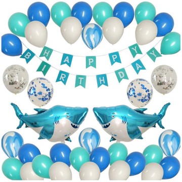 鯊魚 氣球套組 海洋風 生日布置 場景 裝飾背景墻 藍色鯊魚 寶寶兒童 生日氣球