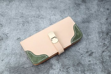 【切線派】手工真皮磁扣长款钱夹真皮手工钱包日式财布 原色