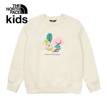 【The North Face 官方旗艦】北面兒童米白色長袖大學T｜8FEAQLI