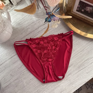 性感蕾絲三角褲【魅花天堂內褲/紅/(僅販售內褲)(內衣需要加購 )】4色側邊細帶誘惑性感蕾絲縲縈透氣底襠居家開運紅誘惑三角褲-33到37吋臀圍可穿 iVENUS玩美維納斯