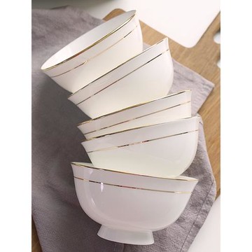 6只裝金邊中式高腳米飯碗骨瓷家用吃飯碗面碗陶瓷創意小湯碗小碗