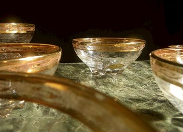 【老時光 OLD-TIME】早期義大利製描金雕花水晶碗組(6入一起賣)