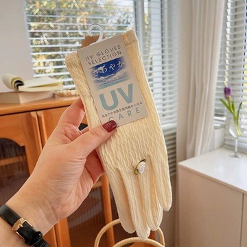 出口日本代購同款純棉UV防曬手套女開車純色米色護膚棉質保暖觸屏