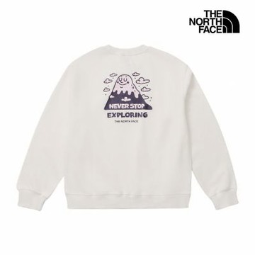 【The North Face 官方旗艦】北面女款米白色背面印花長袖大學T｜8JM4QLI