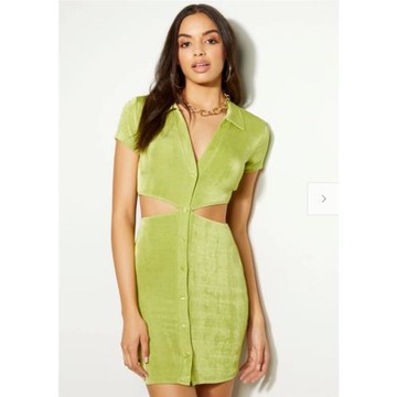 葡萄miki 美單性感辣妹句顯身材腰部鏤空修身彈力純色短袖連衣裙