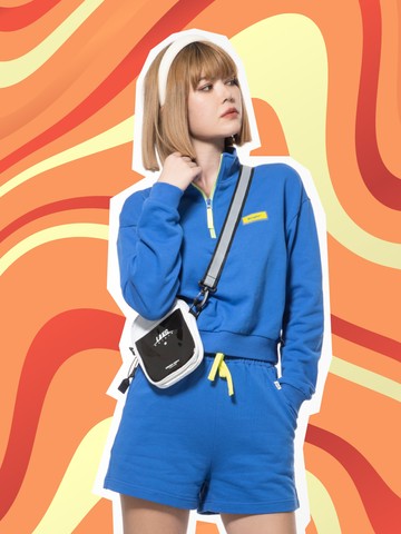 高領撞色拉鍊刺繡長袖上衣