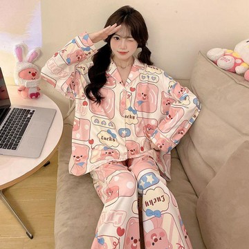 DUYI~夢詩 睡衣女加大碼300斤胖mm可愛海狸春秋季長袖長褲網紅家居服套裝冬