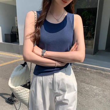 簡約百搭寬松休閑運動背心女2025夏季新款寬肩帶外穿U領無袖上衣