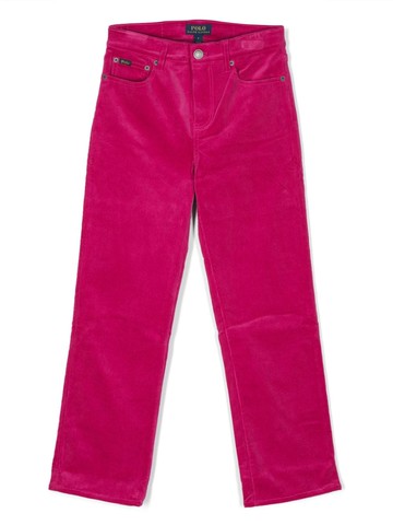 Ralph Lauren Kids - logo-patch straight-leg trousers - kids - Elastane/Cotton - 14 - Pink