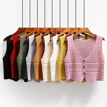 春秋新款學生韓版V領開衫上衣短款無袖針織馬甲背心女毛衣小外套