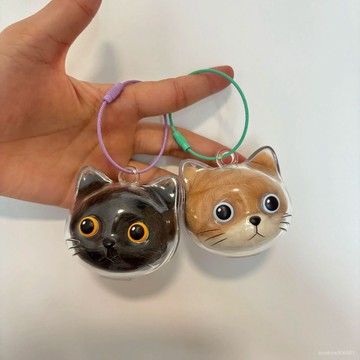 ✨✨可愛小貓咪貓毛收納掛件創意透明貓毛存放收納盒寵物毛球球鑰匙扣 DO3M