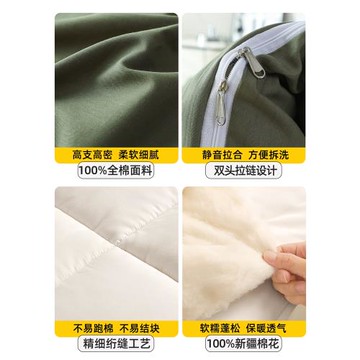 軍綠色純棉被子冬被可拆洗加厚保暖棉被全棉棉花被宿舍單人帶被套