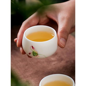 德化羊脂玉手繪茶杯個人專用品茗杯主人杯單杯 高端功夫白瓷茶具