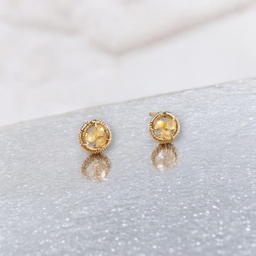 Halo【11月誕生石】黃水晶耳釘耳環 / 14KGF / 天然石