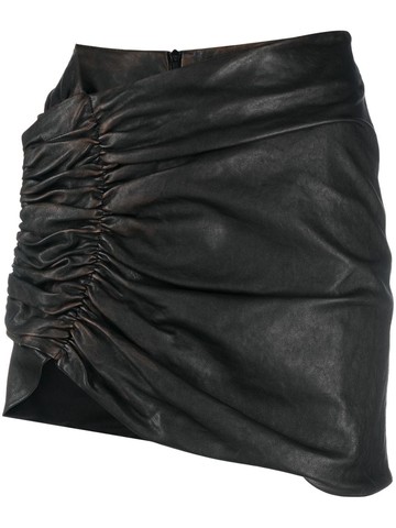 The Mannei - asymmetric ruched leather skirt - women - Viscose/Leather - 38 - Black