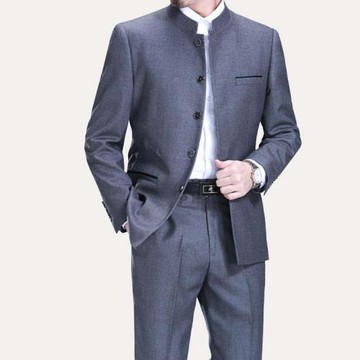 皮爾卡丹中山裝套裝男士中華立領中老年西服免燙款禮服爸爸裝