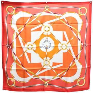 HERMES 愛馬仕 硃砂紅 Figure Artistique 絲綢 絲巾 90 【二手名牌BRAND OFF】