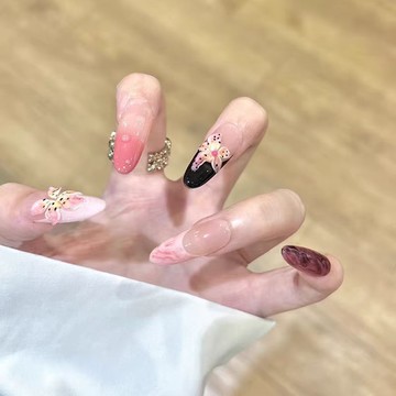 💛Hannah💛元旦新品發售手工穿戴甲長款立體鵰花暈染小衆ins法式水珠漸變甲片高級感美甲IKK29