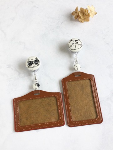 手作好禮 ALL PASS 黑白貓伸縮扣環 +卡套 悠遊卡證件套卡夾