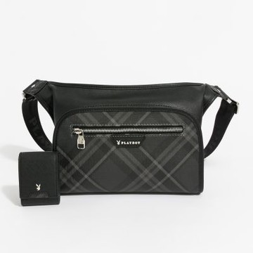 PLAYBOY - 單肩包  Black Diamond Plaid系列 - 灰色