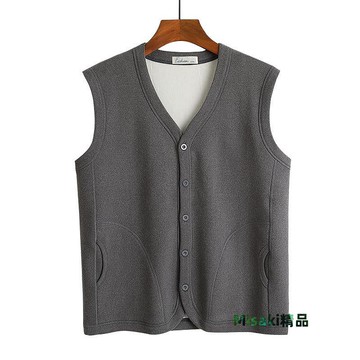 保暖背心中老年人加絨加厚坎肩冬季馬甲男外套爸爸裝抓絨開衫爺爺保暖背心-Misaki精品