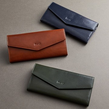 真皮女用長夾 / 扣式信封造型 / 長夾錢包_綠/藍/咖3色任選F3695