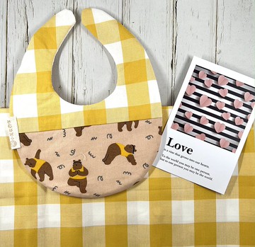 格紋鬆餅兜 黃色瑜珈熊