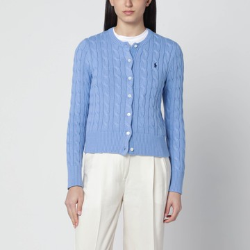Light blue cable-knit cotton cardigan