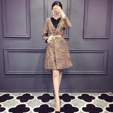 高端定制歐美奢華大牌小香風粗花呢金絲毛呢外套女2021秋冬季大衣