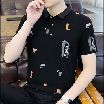 夏季新款polo衫男士翻領短袖T恤時尚印花半袖潮流男休閒上衣 冰絲涼感無痕POLO衫 有型工作服 素色商務polo衫男