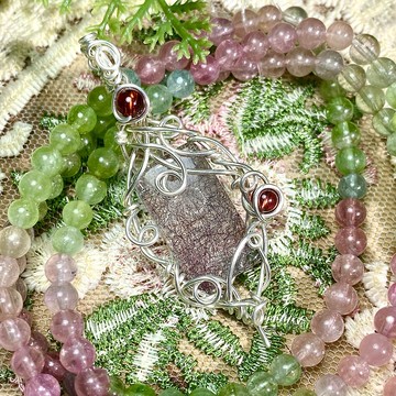 能量水晶項鍊-伊蕾萊爾-超七/紅石榴、水晶靈擺項鍊、藝術編織