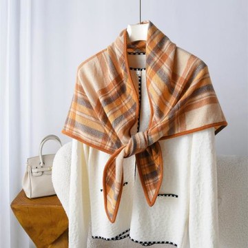 雙面格紋三角巾100%山羊絨披肩女秋冬復古百搭英倫風格子圍巾兩用